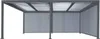 A grey pergola with a translucent roof and side panels, shown from the front. Produktbild-Vorschau