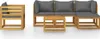 A wooden outdoor lounge set with gray cushions and a coffee table, shown against a white background. Náhled obrázku produktu