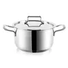 A stainless steel pot with a lid and handles, isolated on a white background. Podgląd zdjęcia produktu