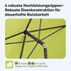 Close-up view of the internal structure of a green umbrella, highlighting its ribs and construction. Produktbild-Vorschau
