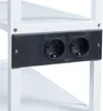 A close-up view of a white shelf unit with an integrated black power strip containing two electrical outlets. Anteprima dell’immagine prodotto