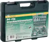 A dark green toolbox containing a set of tools. Produktbild-Vorschau