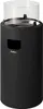 A black outdoor heater with a clear glass enclosure on a white background. Produktbild-Vorschau