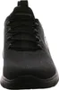 A close-up, front-facing view of a black Skechers sneaker. Voir les images du produit