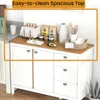A kitchen counter with a white buffet cabinet, featuring a wooden top displaying various kitchen items like a toaster, jars, and a pitcher. Podgląd zdjęcia produktu