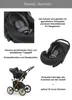 Collage of images showing details of a baby car seat and a stroller. Produktbild-Vorschau