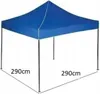 A blue pop-up tent with dimensions indicated. Produktbild-Vorschau