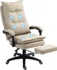 A beige ergonomic office chair with a footrest and massage features, shown against a white background. Voir les images du produit