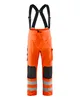A pair of orange high-visibility work pants with black suspenders, black knee patches, and reflective stripes on the lower legs, presented against a white background. Produktbild-Vorschau