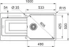 A top-down technical drawing of a sink with dimensions and specifications. Produktbild-Vorschau