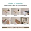 A collage of six images demonstrating the steps for installing a product, likely a mirror or light fixture, on a wall. Podgląd zdjęcia produktu
