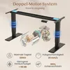 A diagram of a height-adjustable desk frame with internal components and feature callouts. Produktbild-Vorschau