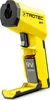 A yellow and black infrared thermometer with a battery compartment open, showing a 9V battery. Produktbild-Vorschau
