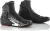 A pair of black motorcycle boots are shown against a white background. Podgląd zdjęcia produktu