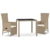 vidaXL 3-tlg. Garten-Essgruppe mit Kissen Beige Poly Rattan Produktbild-Vorschau 1