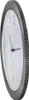 A side view of a wall clock with a textured frame and a white face. Voir les images du produit