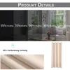 A collage of images showing different shading levels of curtains, a close-up of curtain fabric, and a full curtain. Produktbild-Vorschau