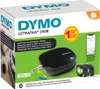 The image shows the retail packaging of a DYMO LetraTag 200B label maker, along with the product itself and some accessories. Produktbild-Vorschau