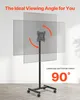 A rolling TV stand is shown with a screen that can be rotated between landscape and portrait modes. Voir les images du produit
