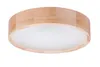 A round wooden ceiling lamp with a white diffuser. Produktbild-Vorschau