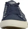A close-up front view of a blue denim sneaker. Voir les images du produit