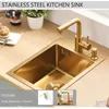 Einbauspüle gold 35x50 cm, Edelstahl 16 Gauge, Aufsatzmontage, mit Abtropfsieb Produktbild-Vorschau