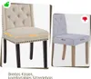 A collage of two dining chairs, one beige and one gray, showing dimensions and features. Podgląd zdjęcia produktu