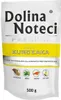 A pouch of dog food with product branding and ingredient icons. Podgląd zdjęcia produktu