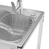 A close-up view of a stainless steel sink with a faucet and a dish rack. Náhled obrázku produktu