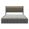 Lit coffre 140x190 cm gris avec LED, ports USB, sommier à Voir les images du produit 10