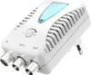 A white electronic device with multiple coaxial connectors and a blue illuminated panel. Produktbild-Vorschau