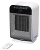 A white ROWI ceramic heater with a black control panel and a remote control on a white surface. Voir les images du produit