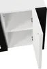 A close-up view of an open cabinet with white shelves and a white door slightly ajar. Voir les images du produit