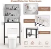 A bathroom cabinet and toilet storage unit is shown with various product features highlighted. Produktbild-Vorschau