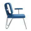 A side view of a blue upholstered chair with a chrome frame. Voir les images du produit