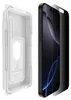 A white plastic tray for installing a screen protector next to a smartphone with a privacy screen protector applied. Anteprima dell’immagine prodotto