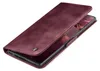A burgundy flip case for a smartphone is shown open, revealing the phone screen. Produktbild-Vorschau