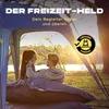 A couple relaxing inside a green tent with a lake and trees in the background during sunset. Voir les images du produit