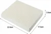 A white rectangular filter with a textured surface, shown with dimensions indicated by lines and text. Produktbild-Vorschau
