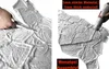 A collage showing two steps of assembling wall panels: cutting and applying adhesive. Produktbild-Vorschau