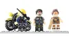 Three Lego-style figures and a motorcycle on a white base. Podgląd zdjęcia produktu