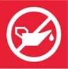 A red square with a white circular prohibition sign. Inside the sign is a white illustration of an oil can with a drop of oil falling from its spout. Produktbild-Vorschau
