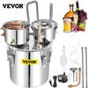 A collage of a VEVOR distillation apparatus, along with bottles of alcohol, grapes, and various accessories. Náhled obrázku produktu