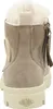 A rear view of a brown winter ankle boot with a cream-colored sole and white fur lining. Produktbild-Vorschau