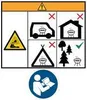 Safety and usage instructions for a product, likely a grill or fire pit accessory, showing warnings and approved/disapproved usage scenarios. Produktbild-Vorschau