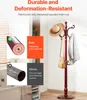 A coat rack with a hat and bag hanging on it, next to comparison images of materials. Anteprima dell’immagine prodotto