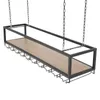 A hanging wine glass rack with a wooden shelf and metal frame, suspended by chains. Podgląd zdjęcia produktu