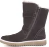 A side view of a dark gray boot with fur trim and a zipper. Produktbild-Vorschau