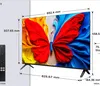 A diagram showing the dimensions of a television with a colorful butterfly image on its screen. Voir les images du produit