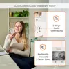 A woman is holding a baby monitor, with marketing graphics highlighting features. Produktbild-Vorschau